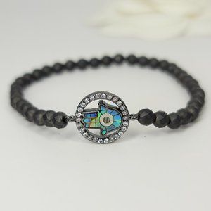NEW Hamsa Lucky Hand Protective Hematite Bracelet